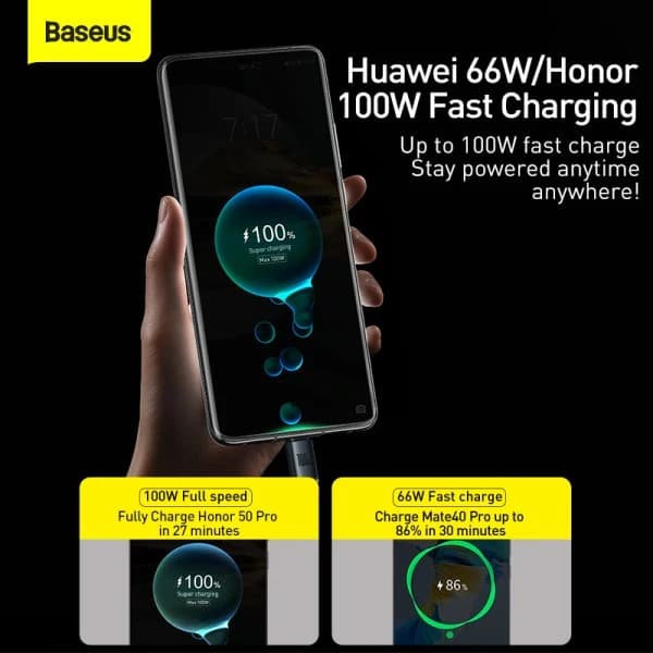 کابل شارژ USB به تایپ سی کریستال 1.2 متر 100 وات بیسوس مدل Baseus CAJY000401 — تصویر ۹