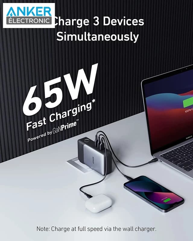 پاوربانک 2 در 1 انکر Anker 733 Power Bank GaNPrime PowerCore 65W A1651 + مبدل پریز (هدیه) — تصویر ۴