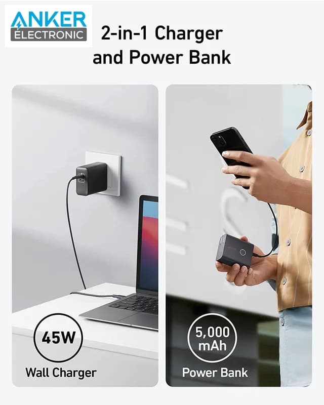 پاوربانک و شارژر 2 در 1 انکر Anker 521 Power Bank PowerCore Fusion 45W A1626 — تصویر ۵