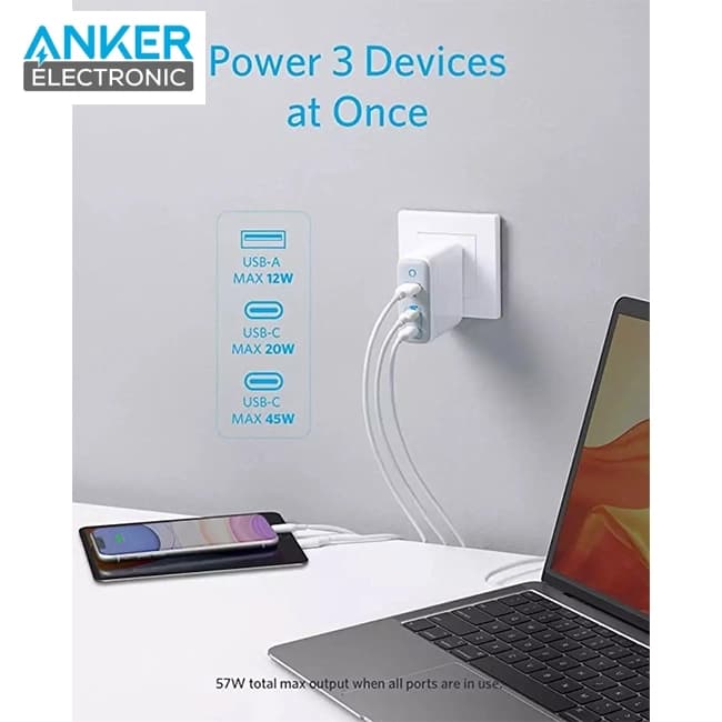 شارژر دیواری 65 وات انکر ANKER PowerPort III 3 Port 65W Elite A2034 — تصویر ۴