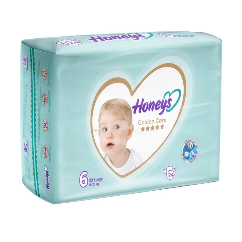 پوشک بچه هانیز سایز 6 بسته 24 عددی — تصویر ۵