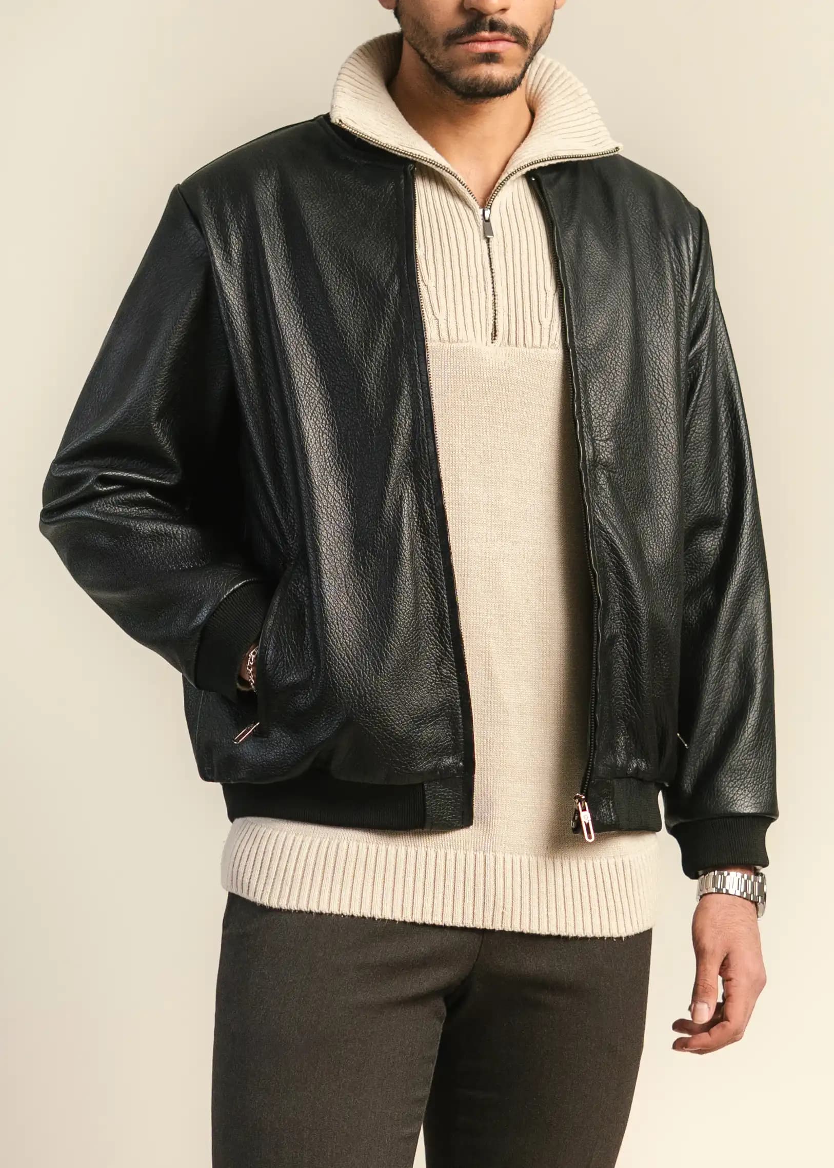 کاپشن چرم مردانه مدل وسپر فلوتر — تصویر ۵