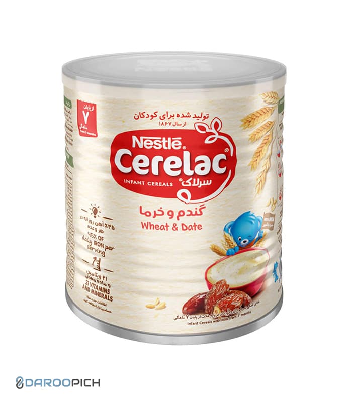 سرلاک گندم و خرما به همراه شیر نستله مناسب کودکان از پایان 7 ماهگی 400 گرم