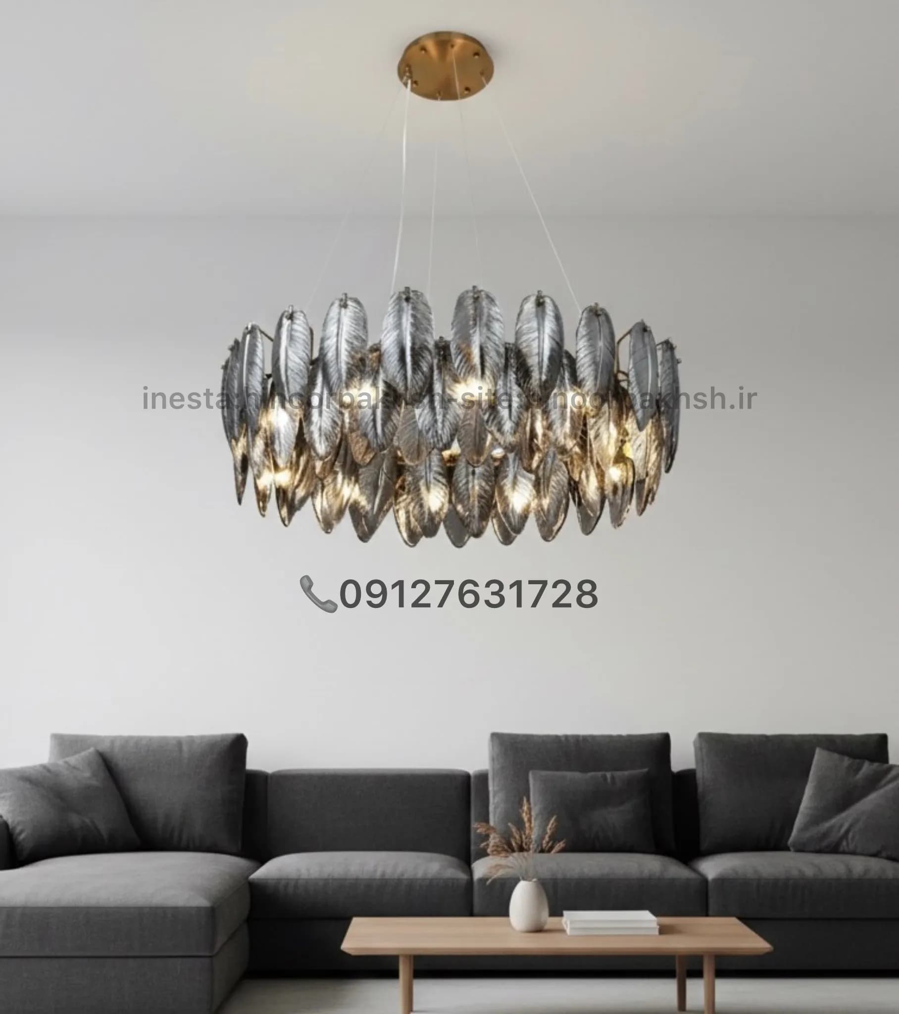 لوستر كريستالي جديد مدرن مدل برگي(پر كريستال) در انواع رنگبندي — تصویر ۲