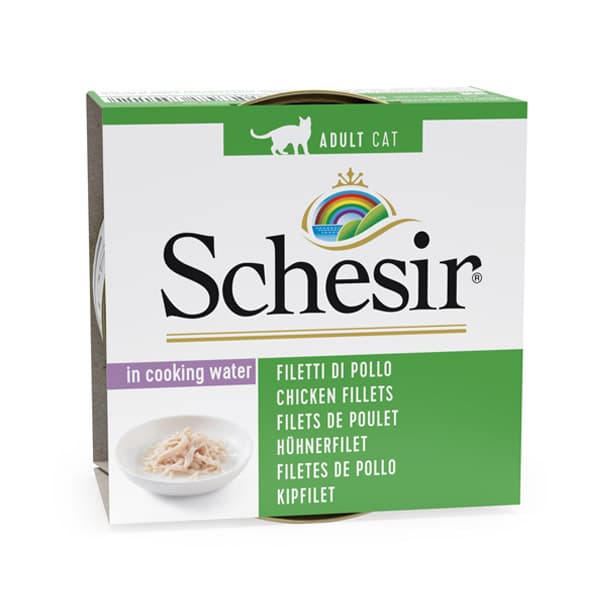 کنسرو گربه با طعم فیله مرغ در آب گوشت شسیر – Schesir Chicken Fillet