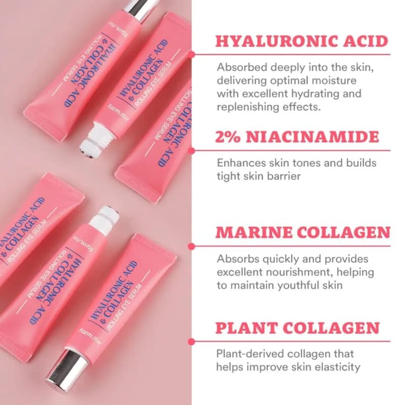 سرم دور چشم رولی هیالورونیک اسید و کلاژن فارم‌ استی آبرسانی عمیق و روشن کننده FarmStay Hyaluronic Acid & Collagen Rolling Eye Serum — تصویر ۱۱