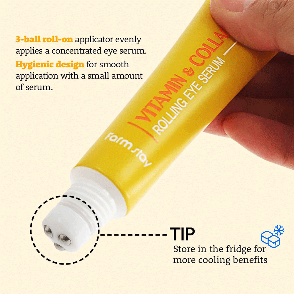 سرم دور چشم رولی ویتامین و کلاژن فارم‌ استی روشن کننده، آبرسان و کاهش خطوط ریز FarmStay Vitamin & Collagen Rolling Eye Serum — تصویر ۶