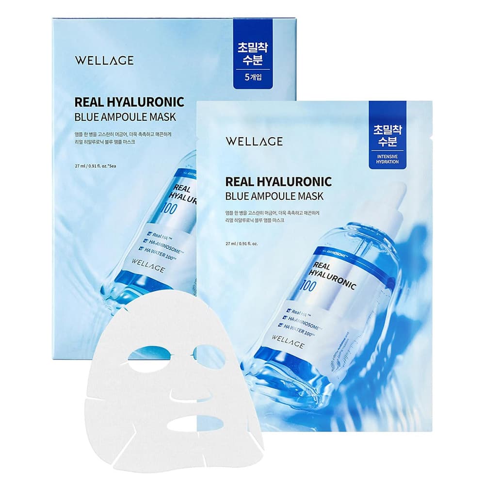 پک ماسک ورقه ای آبرسان هیالورونیک اسید ولاژ WELLAGE Real Hyaluronic Blue Ampoule Mask — تصویر ۲
