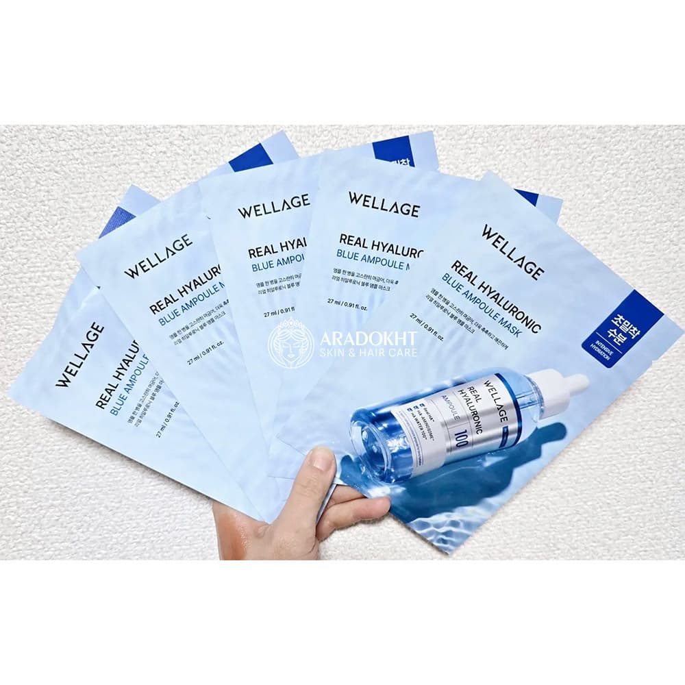 پک ماسک ورقه ای آبرسان هیالورونیک اسید ولاژ WELLAGE Real Hyaluronic Blue Ampoule Mask — تصویر ۳