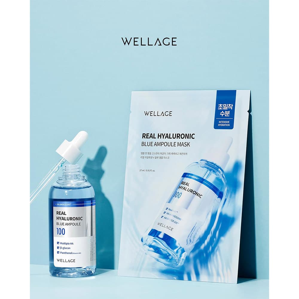 پک ماسک ورقه ای آبرسان هیالورونیک اسید ولاژ WELLAGE Real Hyaluronic Blue Ampoule Mask — تصویر ۹