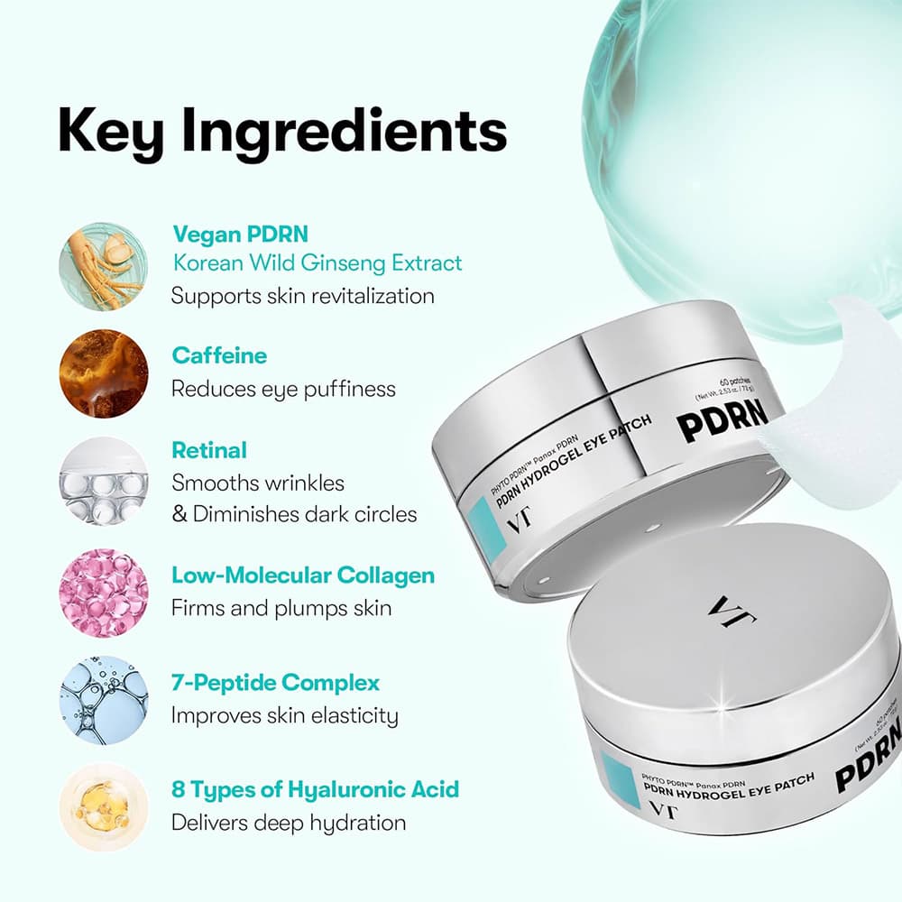 پچ زیر چشم هیدروژلی PDRN وی تی کازمتیک آبرسان، ضد چروک و روشن کننده VT PDRN Hydrogel Eye Patch — تصویر ۴
