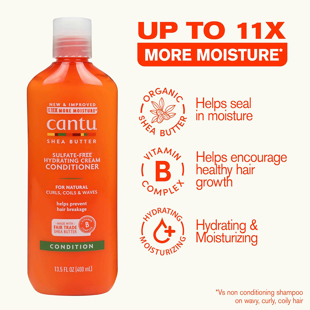 نرم کننده بدون سولفات داخل حمام شی باتر کانتو Cantu Shea Butter Sulfate-Free Hydrating Cream Conditioner — تصویر ۵