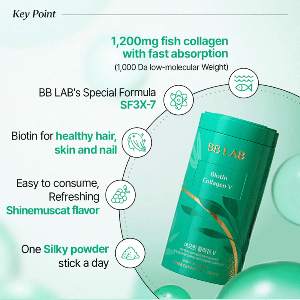 مکمل خوراکی تقویت کننده پوست، مو و ناخن بیوتین و کلاژن V بی بی لب BB LAB Biotin Collagen V — تصویر ۱۲
