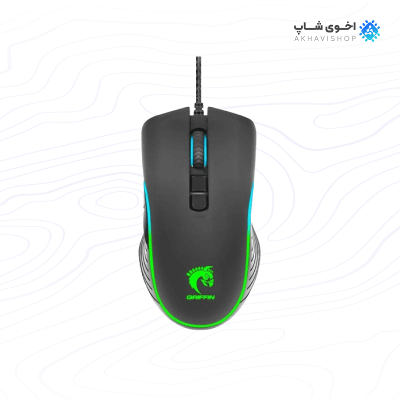 ماوس گیمینگ باسیم گرین مدل GM605-RGB با حسگر اپتیکال، دارای 7 کلید، دارای طراحی ارگونومیک و نورپردازی RGB، رابط USB، دقت 7200 DPI، قابلیت کارکردن با هر دو دست