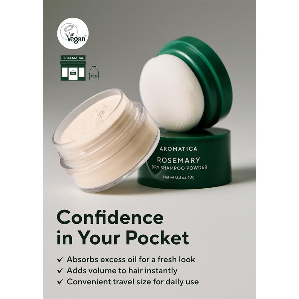شامپو خشک رزماری آروماتیکا کنترل چربی، تقویت ساقه و ریشه مو AROMATICA Rosemary Dry Shampoo Powder — تصویر ۴