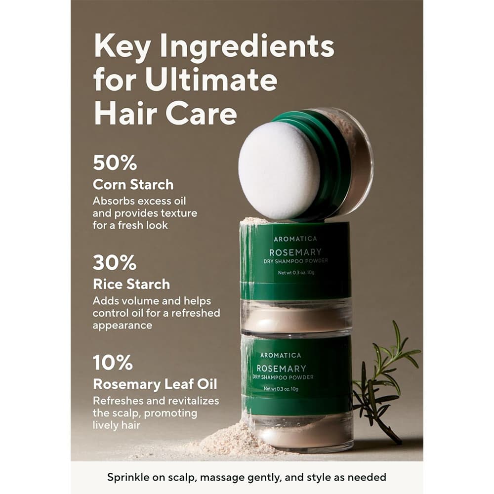 شامپو خشک رزماری آروماتیکا کنترل چربی، تقویت ساقه و ریشه مو AROMATICA Rosemary Dry Shampoo Powder — تصویر ۶