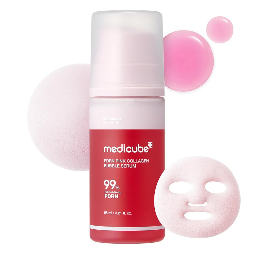 سرم حبابی PDRN صورتی و کلاژن مدی کیوب ترمیم کننده، جوانساز و درخشان کننده پوست Medicube PDRN Pink Collagen Bubble Serum