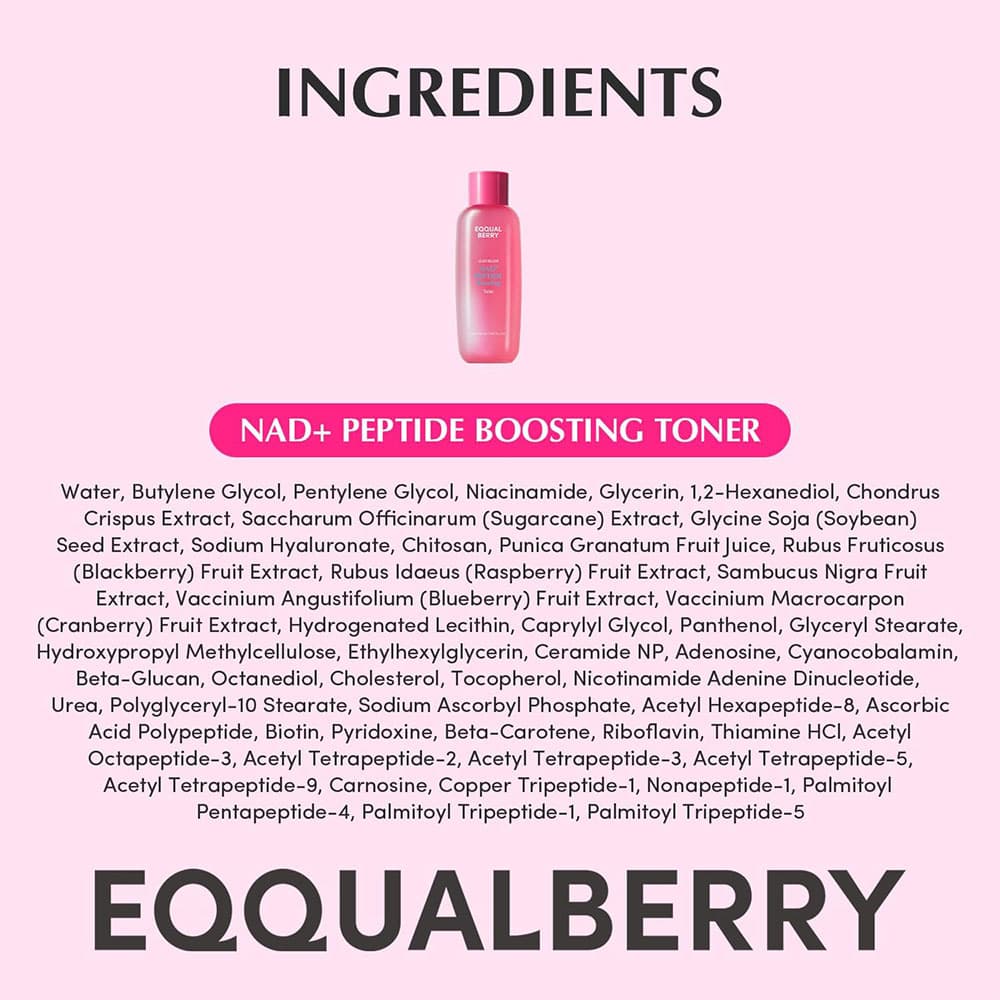 تونر NAD+ و پپتاید اکوال بری ضد چروک، جوانساز و درخشان کننده پوست EQQUALBERRY NAD+ Peptide Boosting Toner — تصویر ۹