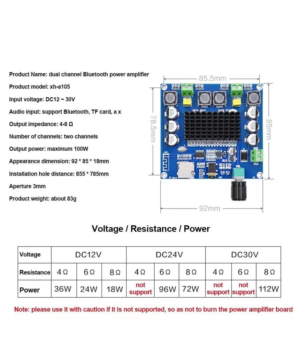 ماژول آمپلی فایر بلوتوثی استریو 100W XH-A105 — تصویر ۴