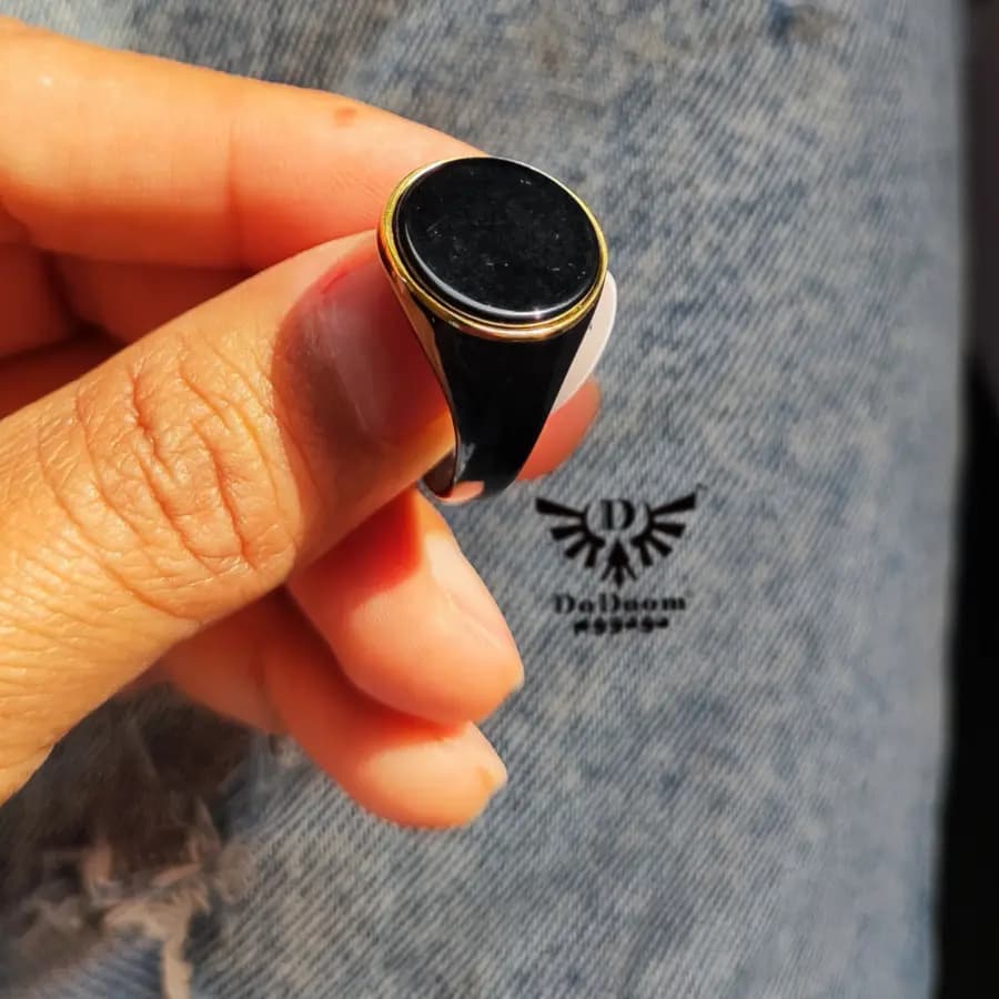 انگشتر نگین دایره ای مردانه استیل R26 — تصویر ۳