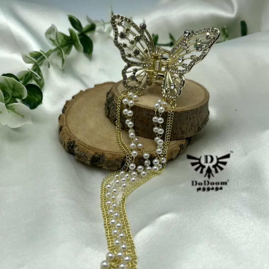 کلیپس پروانه نگینی آویز مرواریدی C295 — تصویر ۵