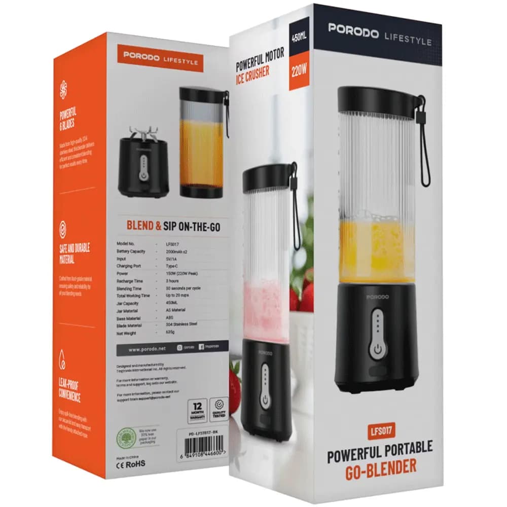مخلوط کن شارژی پرودو شش تیغه مدل PD-LFST017-BK ظرفیت 0.45 لیتر — تصویر ۸