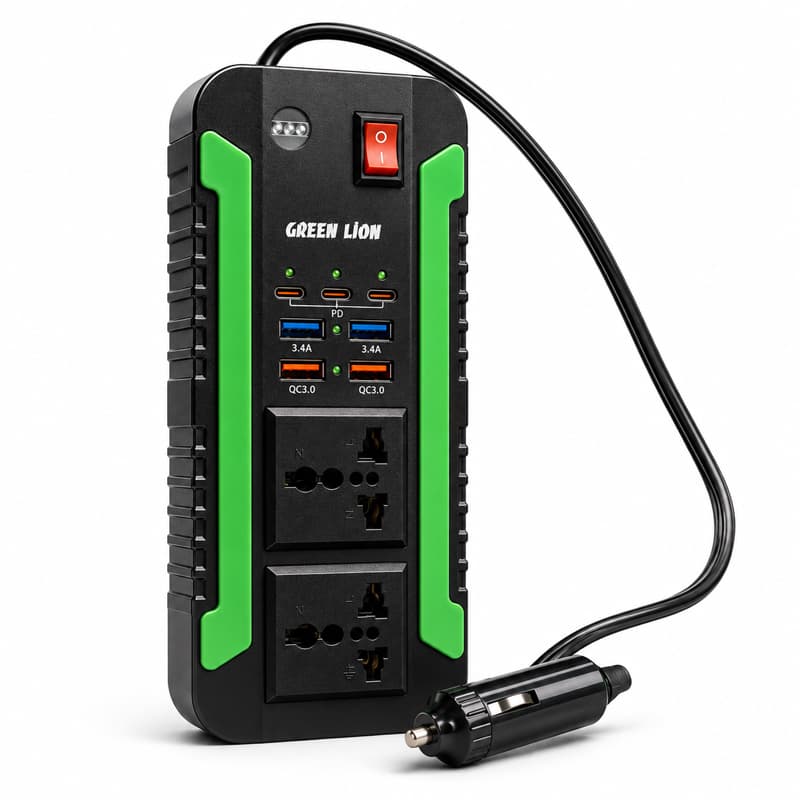 مبدل برق و شارژ داخل خودرو گرین لاین مدل Spark ظرفیت 300 وات