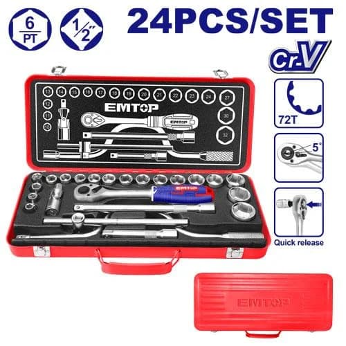 مجموعه ۲۴ عددی بکس ۱/۲ اینچ EMTOP مدل ESKT12243
