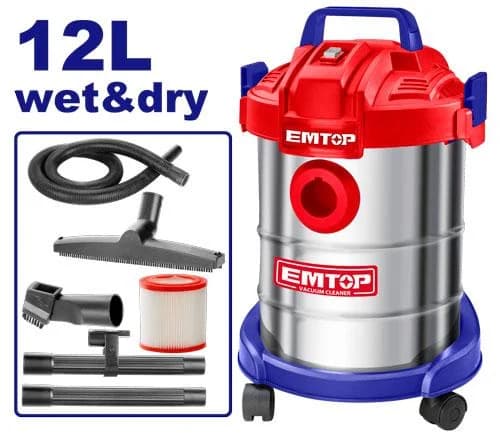 جاروبرقی صنعتی EMTOP مدل EVCR0801 – توان ۸۰۰ وات، ظرفیت ۱۲ لیتر