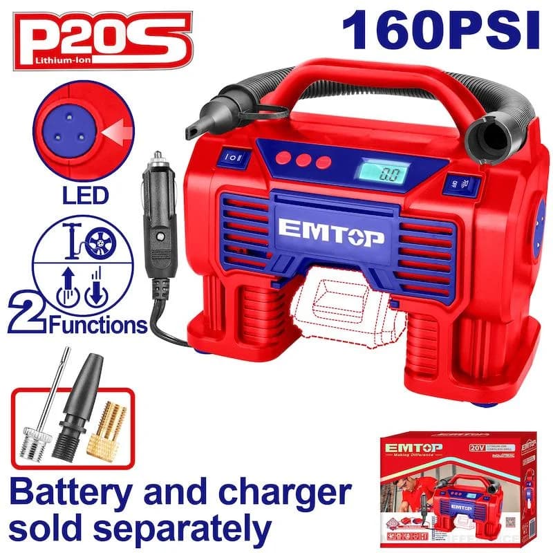 کمپرسور باد شارژی EMTOP مدل ELAC2002 – بیست ولت، فشار ۱۶۰PSI