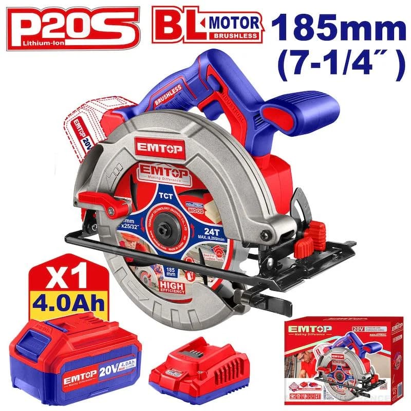 اره گردبر شارژی EMTOP ELCS18511 – موتور براشلس – ولتاژ ۲۰ ولت