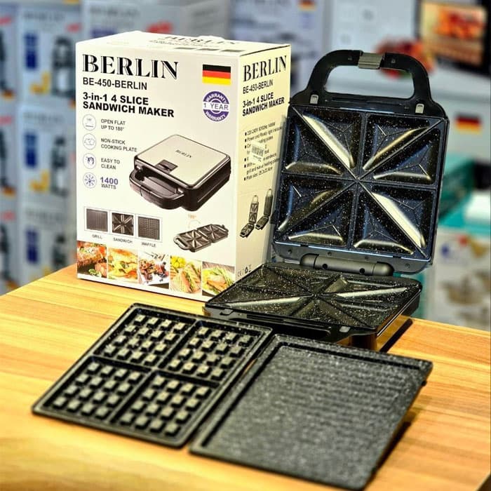 ساندویچ ساز برلین مدل BE-450 سه کاره با بدنه استیل