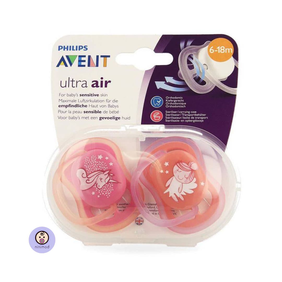 پستانک سیلیکونی اونت Avent ultra air طرح فرشته و اسب تک شاخس سایز شش تا هیجده ماه — تصویر ۳