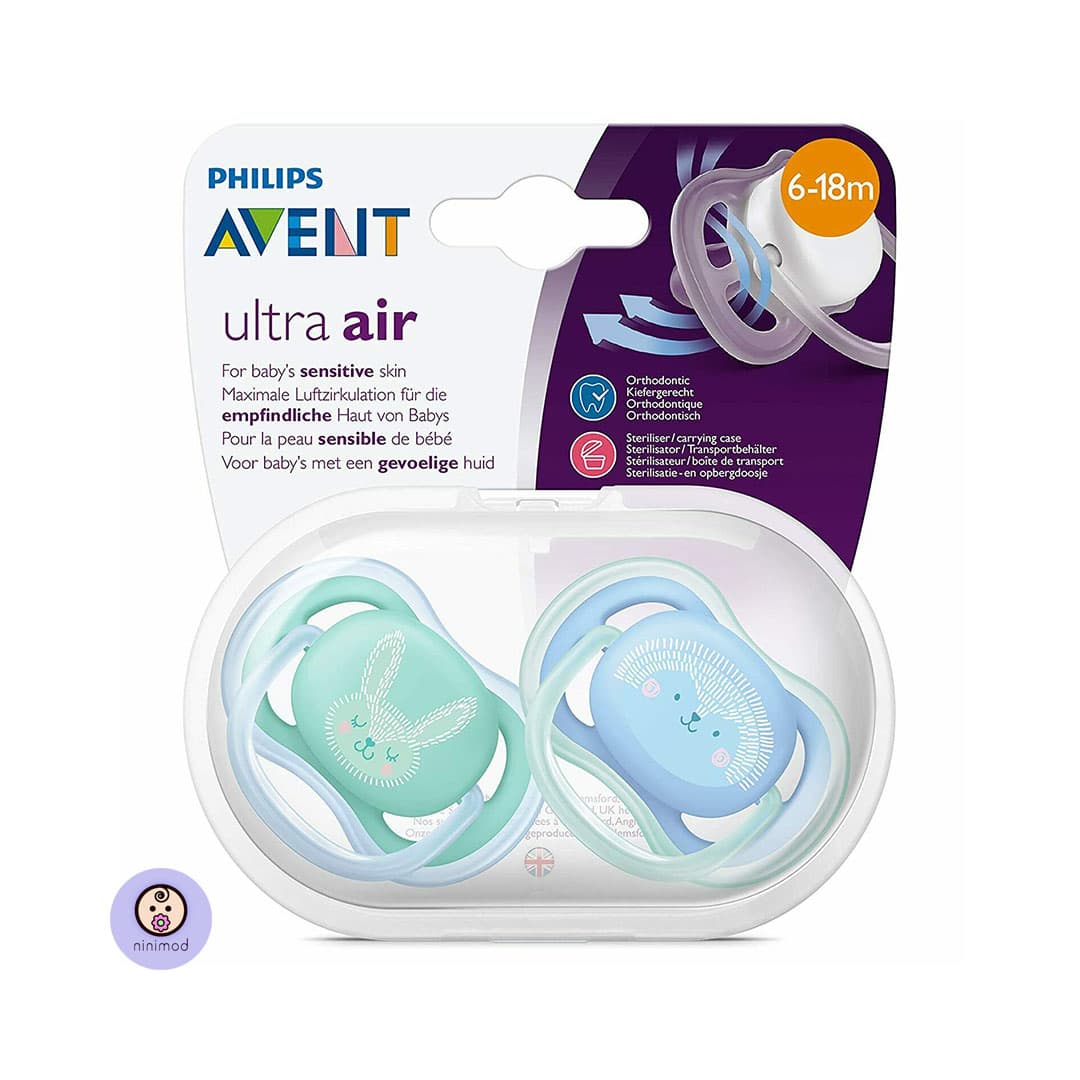 پستانک سیلیکونی اونت Avent ultra air طرح خرگوش و جوجه تیغی