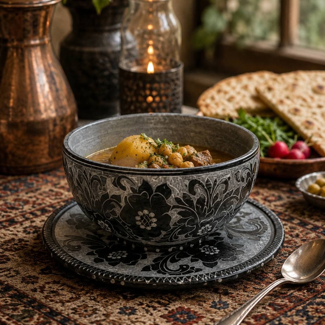 کاسه و بشقاب سنگی طرح رز