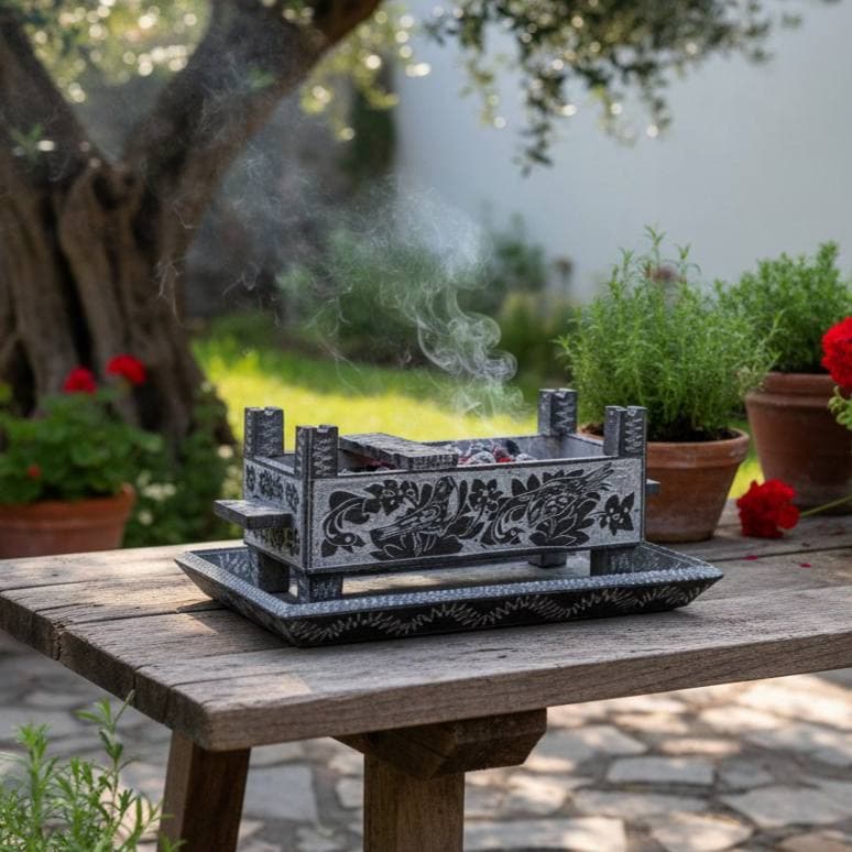 سینی و منقل سنگی طرح گل مرغی