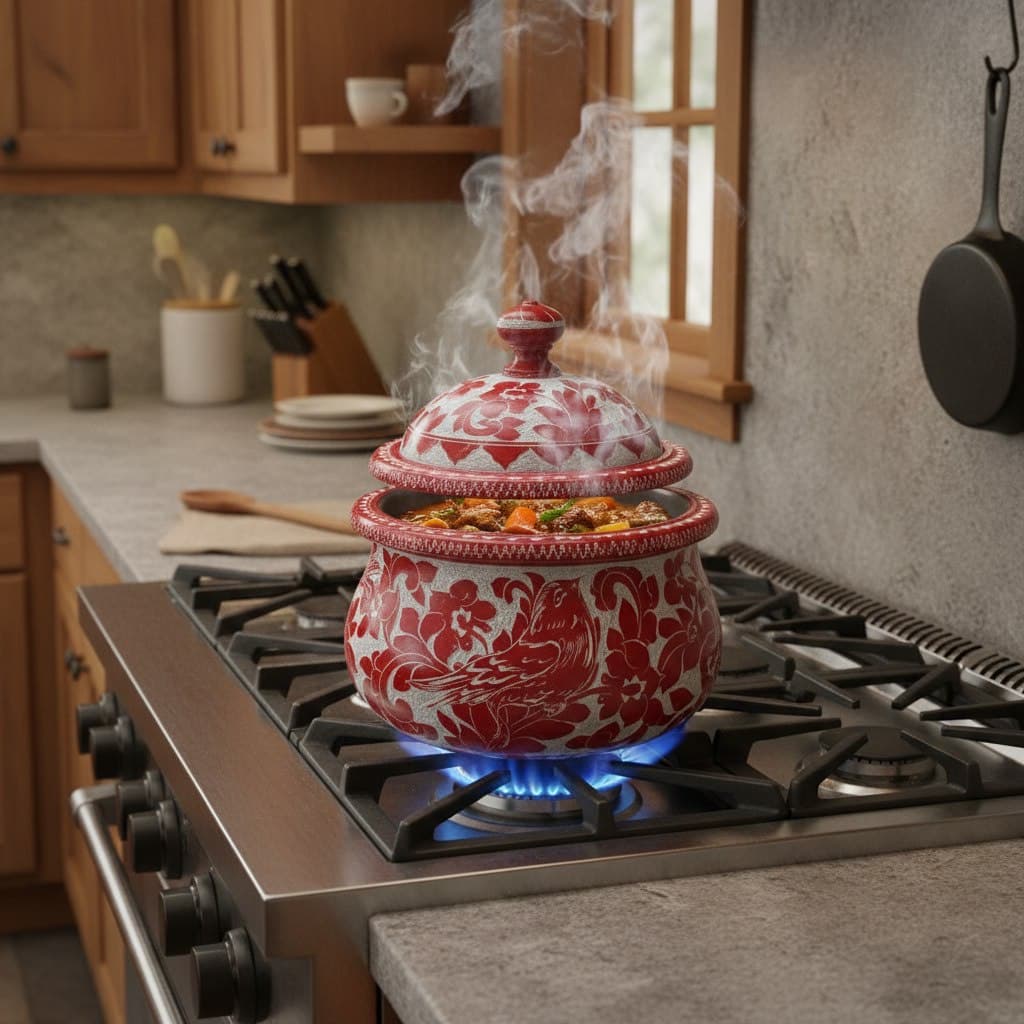 دیگ سنگی مدل درباری طرح گل مرغی