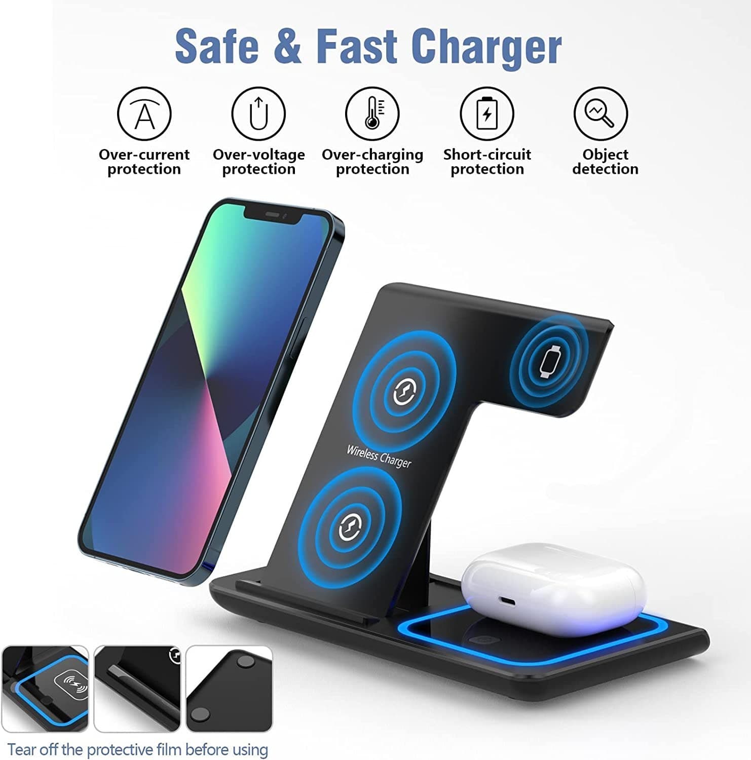 شارژر وایرلس 3 در 1 تاشو (Wireless Charging Station) — تصویر ۳