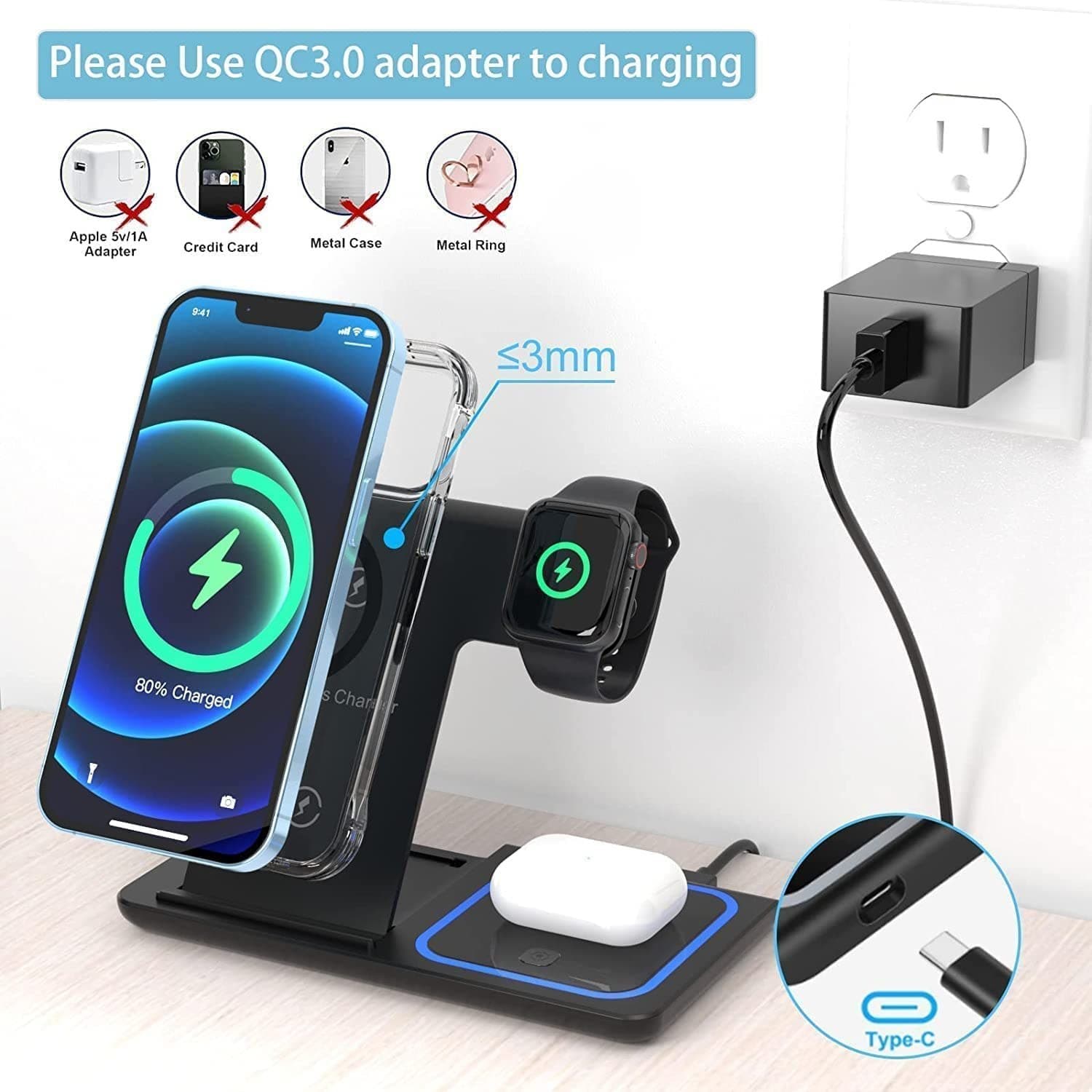 شارژر وایرلس 3 در 1 تاشو (Wireless Charging Station) — تصویر ۴