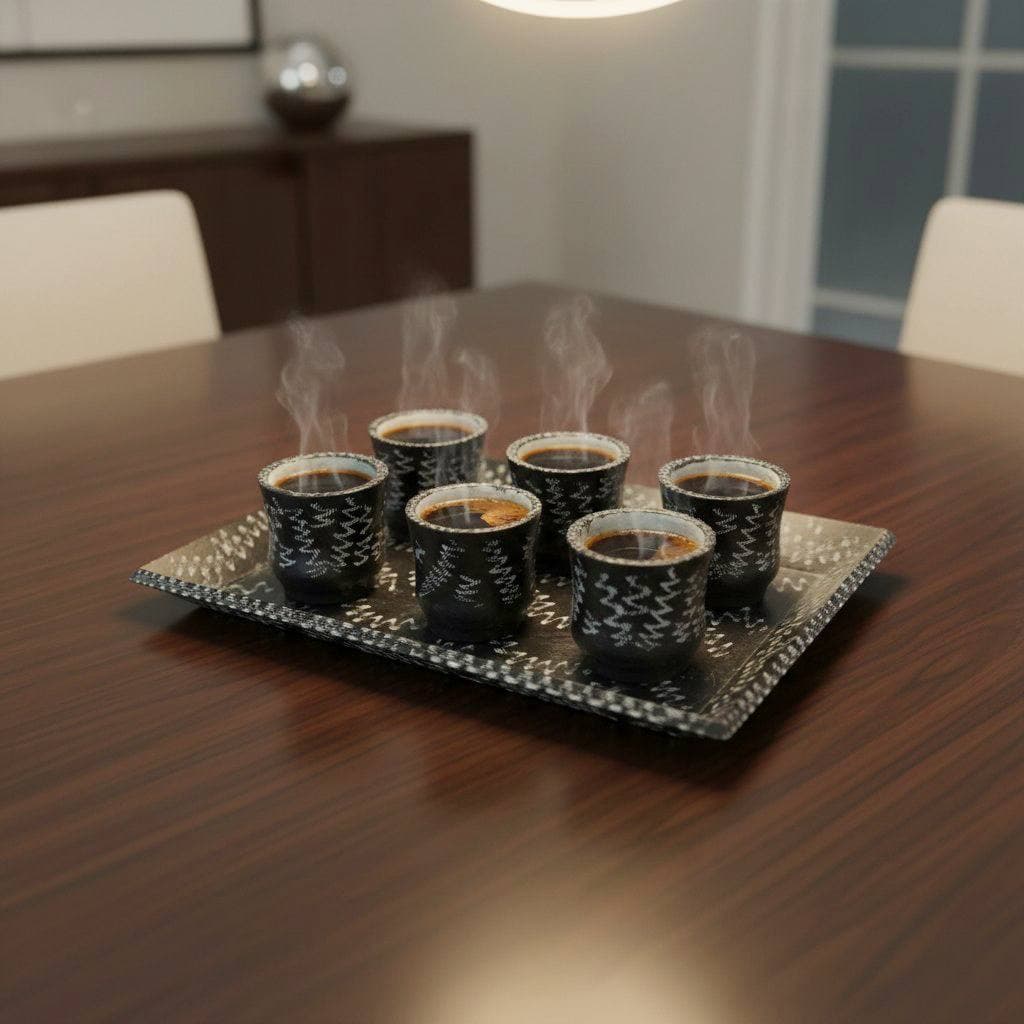 سرویس قهوه خوری سنگی 7پارچه طرح گلسنگ کد SGHG01