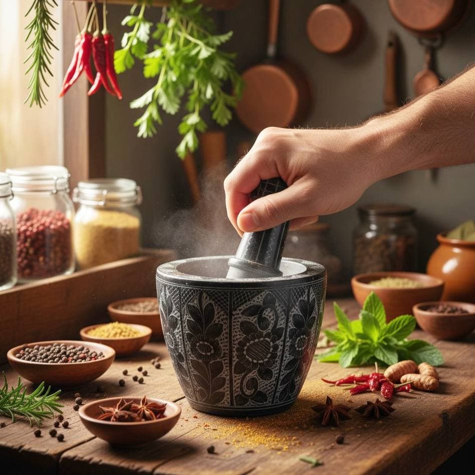 هاون سنگی قلم زنی شده طرح مصری