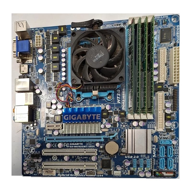 باندل مادربرد Gigabyte GA-MA785GMT+AMD Phenom II X4 B50+Fan+8GB DDR3 استوک — تصویر ۳