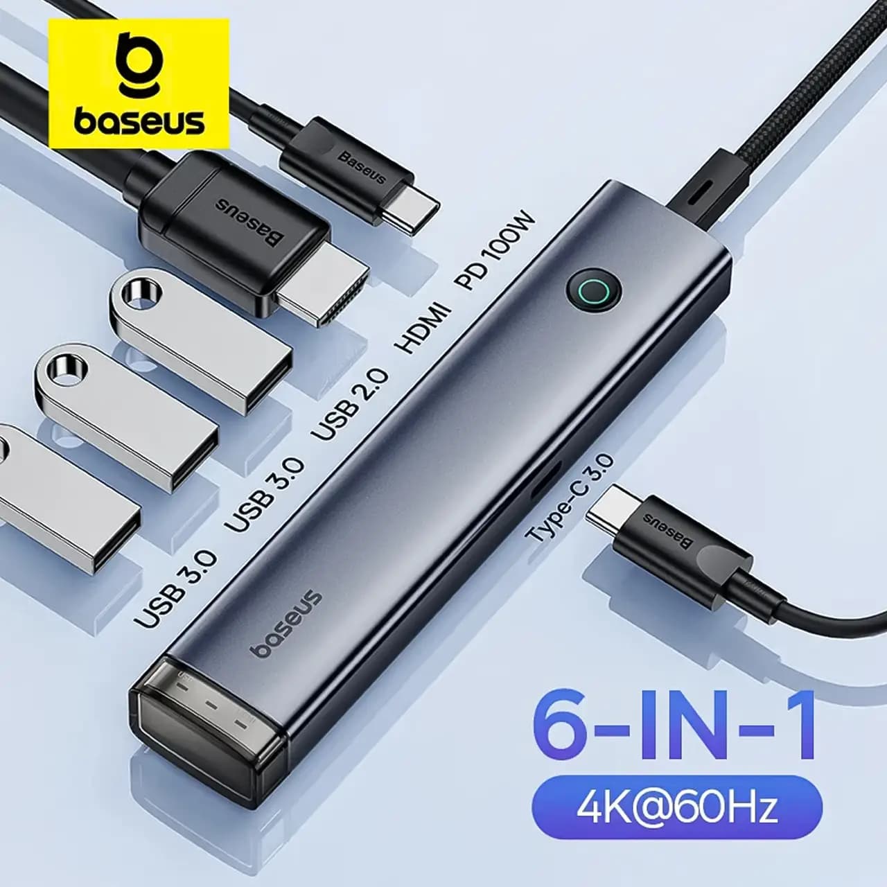 هاب 6 پورت USB-C بیسوس مدل UltraJoy Series BS-OH166 — تصویر ۵