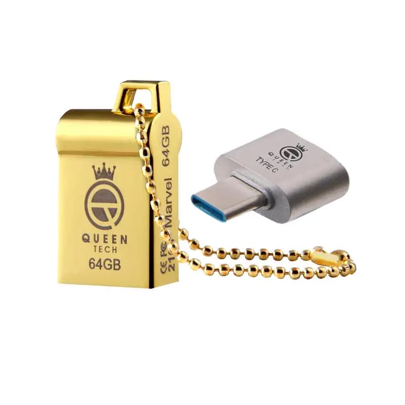 فلش مموری کوئین تک Queen Tech Marvel 64GB با مبدل USB-TYPE C