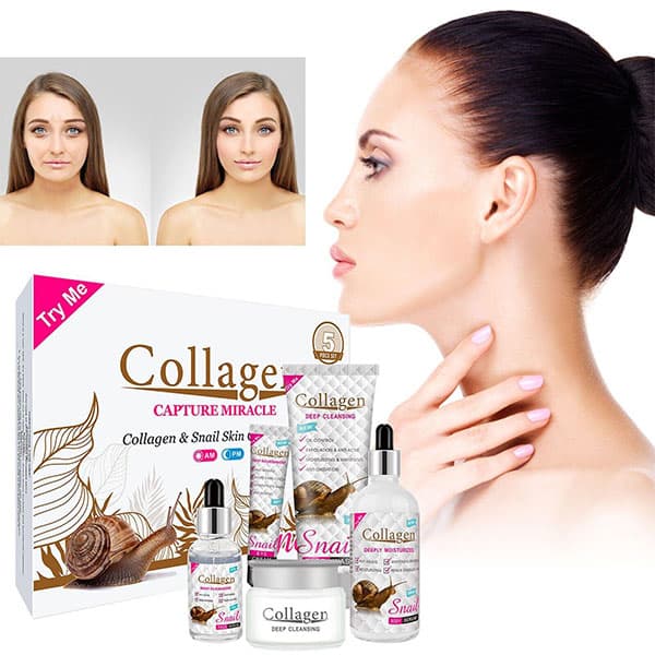 پک ۵ عددی مراقبت از پوست صورت کلاژن حلزون collagen+ست براش الماسی 4 تکه رایگان — تصویر ۴