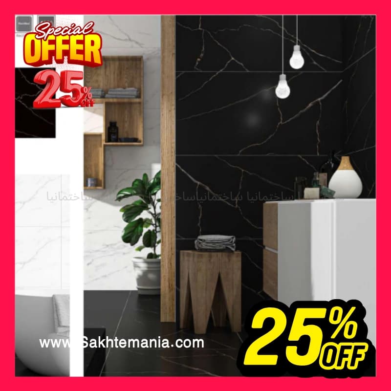 قیمت سرامیک 60×120 رومانیا مشکی براق صبا کاشی | خرید سرامیک رومانیا مشکی صبا کاشی با گارانتی + تهران کرج دماوند آمل — تصویر ۳
