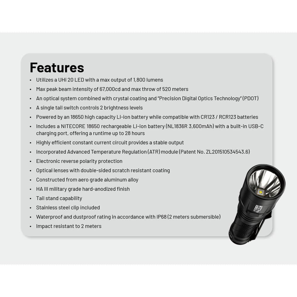 چراغ قوه نایتکر MT2C Pro 1800L — تصویر ۴