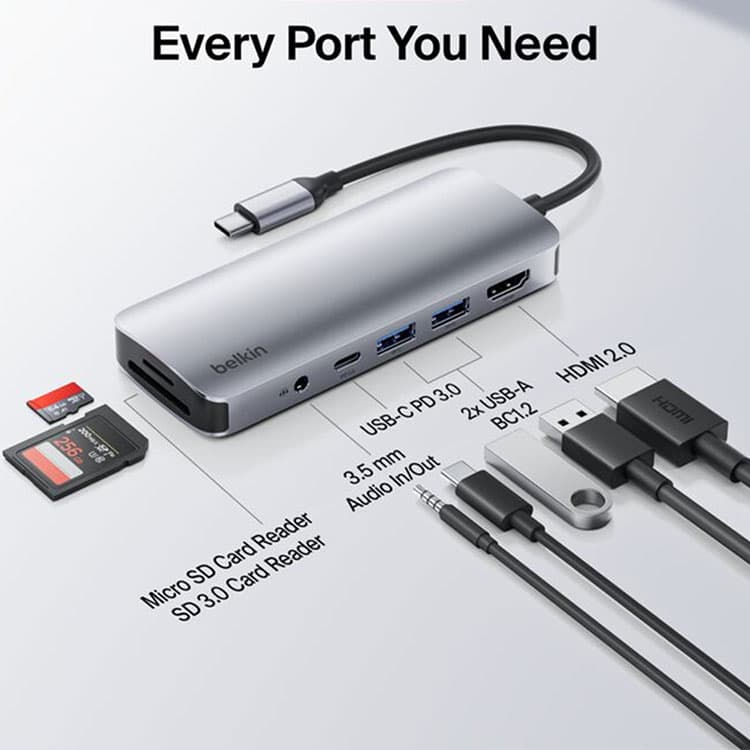 هاب شارژر 7 در 1 بلکین مدل Belkin Connect USB-C 7-in-1 Multiport Adapter PVC003 (آمریکایی) اورجینال — تصویر ۸