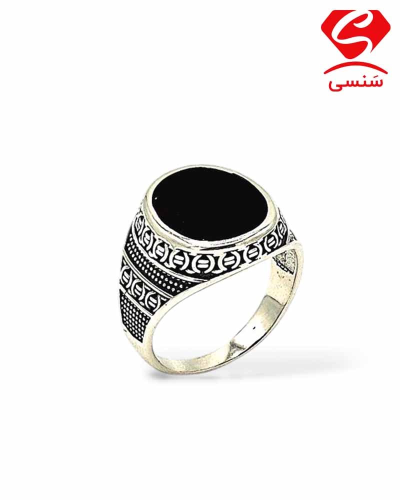 انگشتر نقره مردانه عقیق مشکی کد70 — تصویر ۲