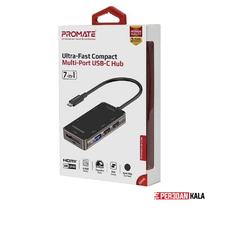 هاب 7 پورت پرومیت promate USB-C Hub, 7-in-1 Multi-Port Adapter